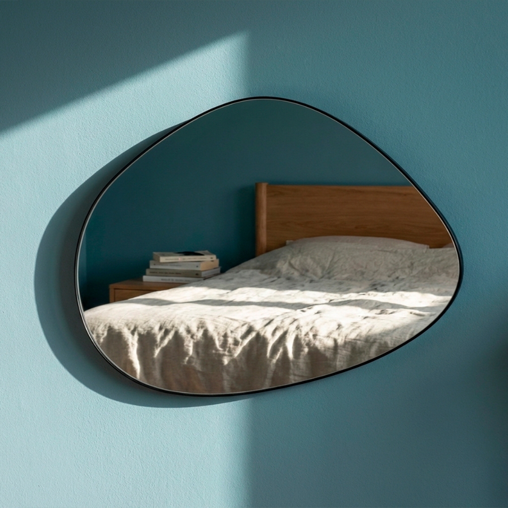 Espelho Pinterest Orgânico Decorativo Grande 64x44cm Borda em Couro 3cm - Mod. Nuvem em Oferta na Shopee