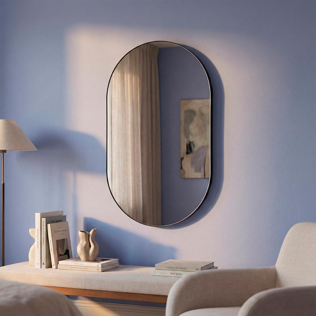 Espelho Pinterest Grande Orgânico Borda Couro 3cm Decorativo Sala Quarto 44x64cm Mod. Pílula em Oferta na Shopee