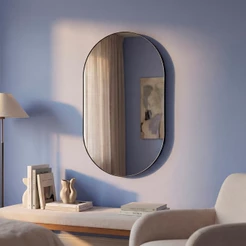 Espelho Pinterest Grande Orgânico Borda Couro 3cm Decorativo Sala Quarto 44x64cm Mod. Pílula