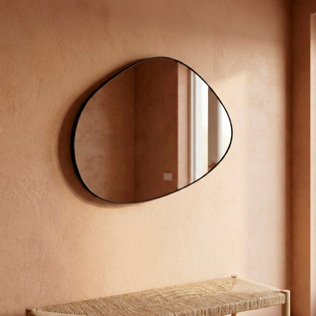 Espelho Orgânico Moderno Decoração Lavabo Banheiro 80x60cm Moldura em Couro Ecológico 3cm em Oferta na Shopee