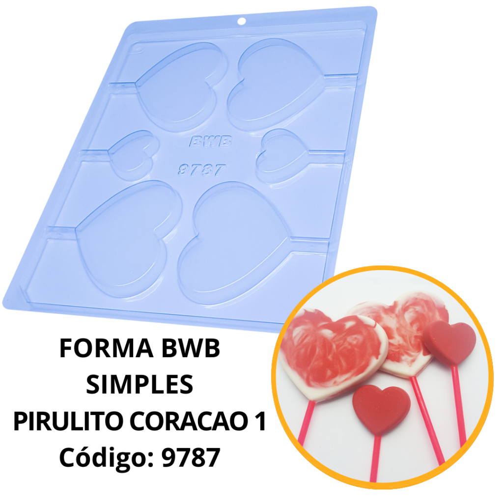 1~10 FORMA SIMPLES PIRULITO CORAÇÃO CÓD.:9787 - (D6) EM ACETATO BWB PARA BOMBOM, DOCES DE CHOCOLATE E CONFEITARIA.. em Oferta na Shopee