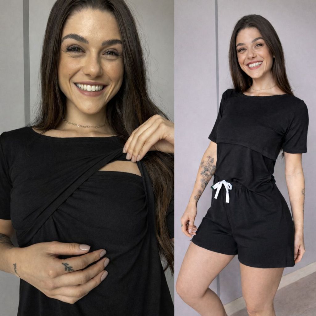 Conjunto Pijama Amamentação Pós-Parto Feminino Abertura para Amamentar Malha Macia Conforto Gestante em Oferta na Shopee