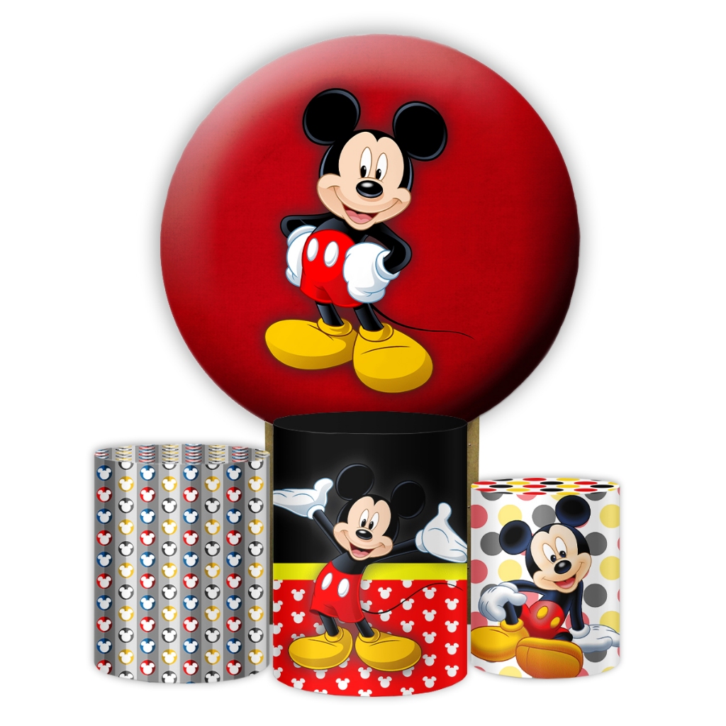 Kit Capas Cilindros e Capa Painel 1,5x1,5 Sublimados Mickey Desenho Festa Decoração Veste Fácil - Envio Rápido em Oferta na Shopee