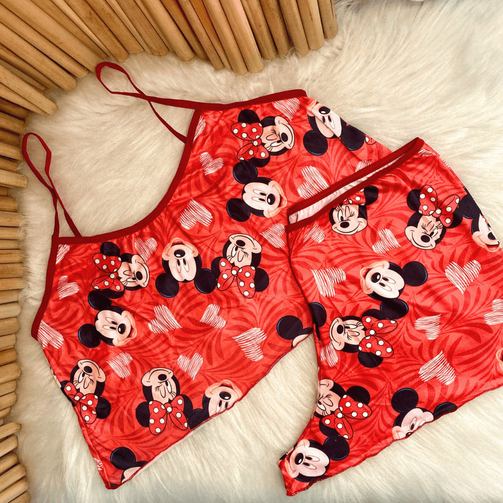 Conjunto Baby Dool Personagens Estampado Blusa de Dormir Cropped Short em Oferta na Shopee