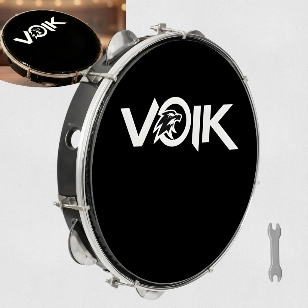 Pandeiro Profissional 10" Pele Leitosa Preto Voik PV10-BK em Oferta na Shopee
