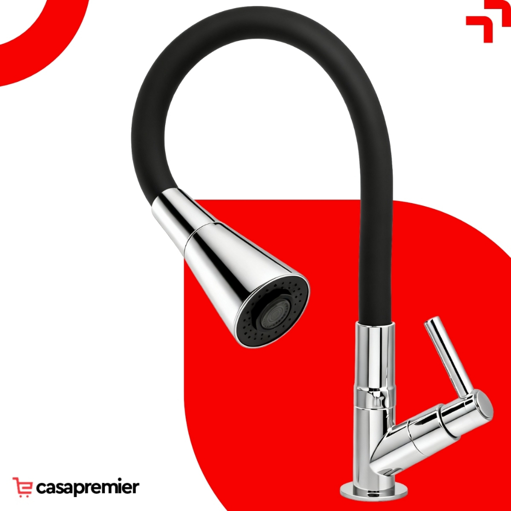 Torneira Gourmet Flexível Cozinha Bancada 2 Jatos Pia Luxo Preto Brilhante