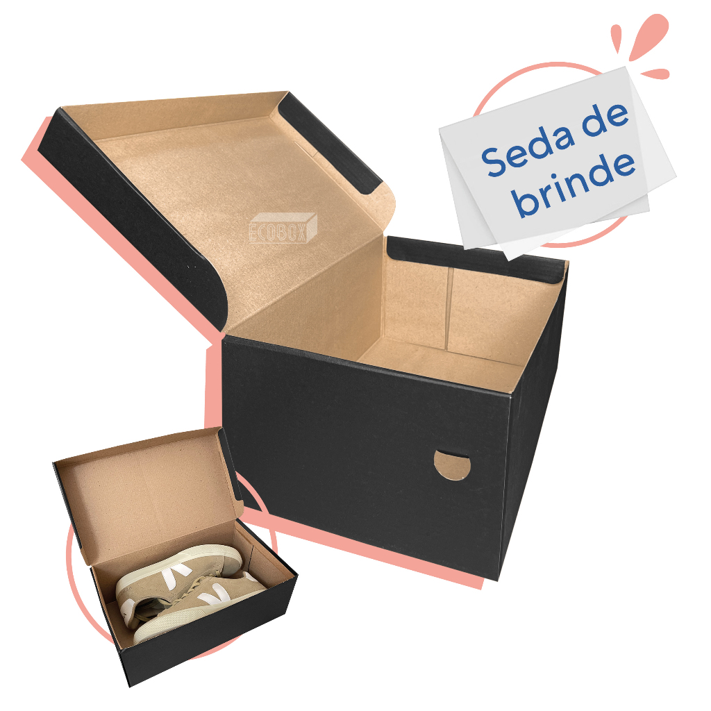 Kit 50 Caixas de Papelão Para Calçado Sapato Tênis Masculino 33x19x12cm Com Papel de Seda