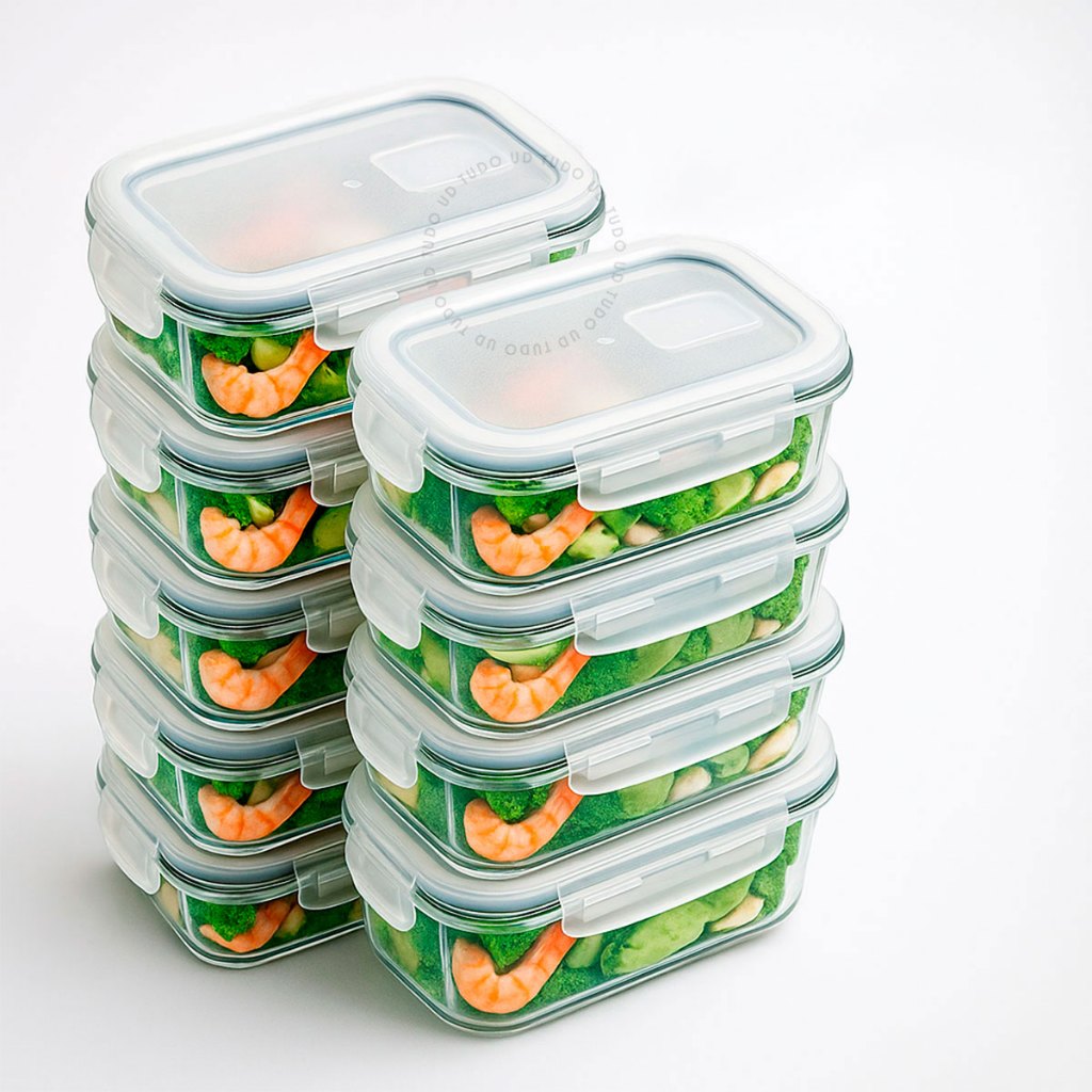 Kit 5/10 Potes Hermético 1040ml Vidro 4 Travas Marmita Armazenamento De Alimentos Cozinha em Oferta na Shopee