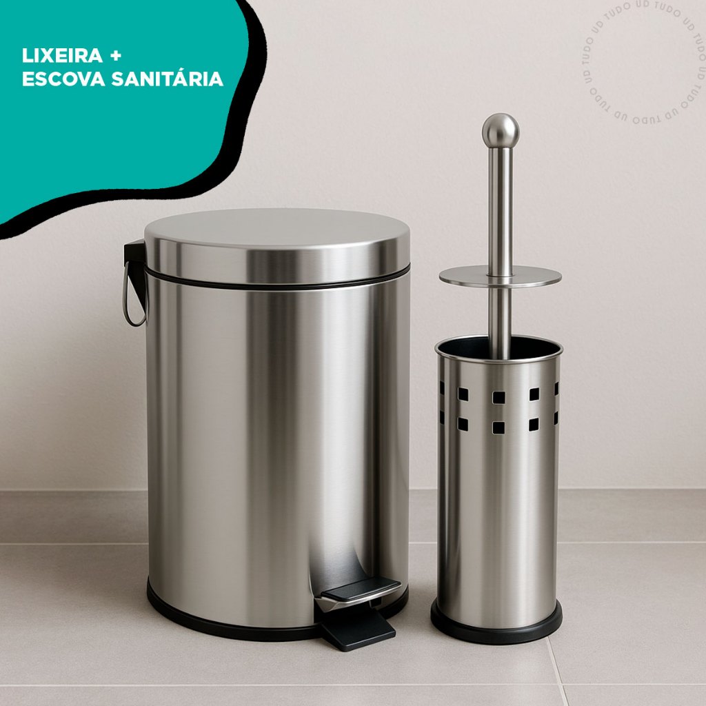 Kit Lixeira 5L Com Pedal  + Escova Sanitária Inox Para Limpeza em Oferta na Shopee