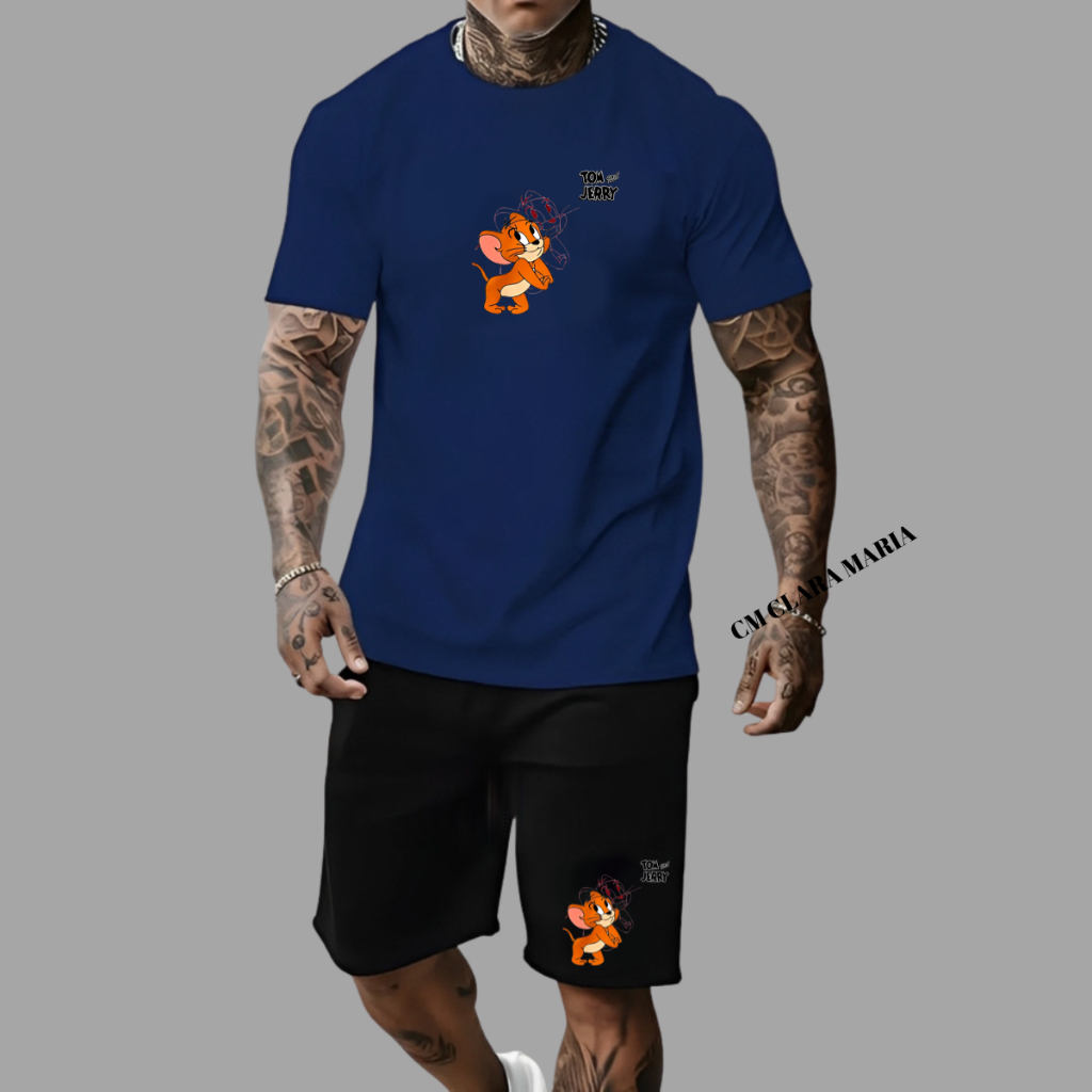 Kit Camiseta Algodão + Bermuda Tactel Mouse Laranja Estampa Divertida Desenho Lançamento Dia A Dia