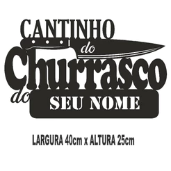 QUADRO CANTINHO DO CHURRASCO COM NOME PERSONALIZADO MDF 3mm