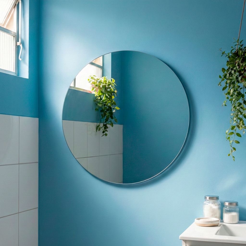 Espelho Redondo Lapidado 60cm com Fita Dupla Face para Decoração de Sala, Quarto e Banheiro