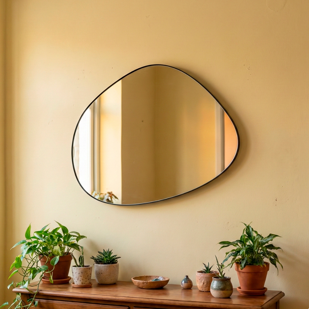 Espelho Pinterest Grande Orgânico Borda Couro 3cm Decorativo Sala Quarto 44x64cm Mod. Nuvem em Oferta na Shopee