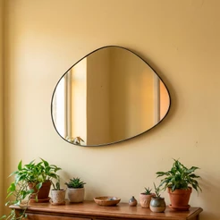 Espelho Pinterest Grande Orgânico Borda Couro 3cm Decorativo Sala Quarto 44x64cm Mod. Nuvem