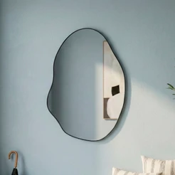Espelho Orgânico Rubi 110x60cm com Borda em Couro Ecológico e Fixação de Parede para Sala Banheiro