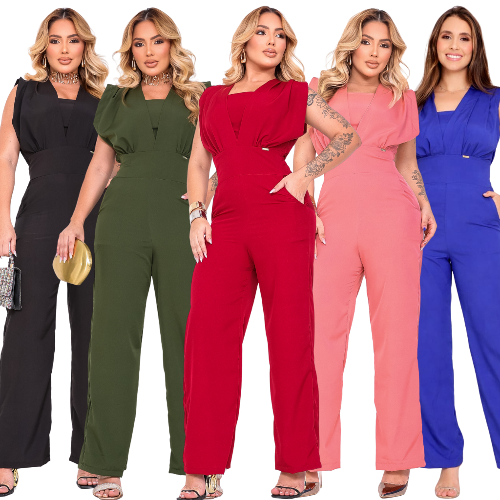 Macacao Feminino Longo Trabalho Social Sedinha Premium Com Top Elegante Bolso Alfaiataria Escritorio