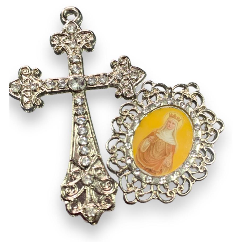 Santa Edwirges / kit cruz e entremeio com strass /para confecção de terço católico