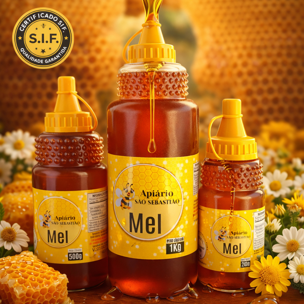 Mel Puro 100% Natural Florada Silvestre Premium com SIF | Direto do Apiário São Sebastião