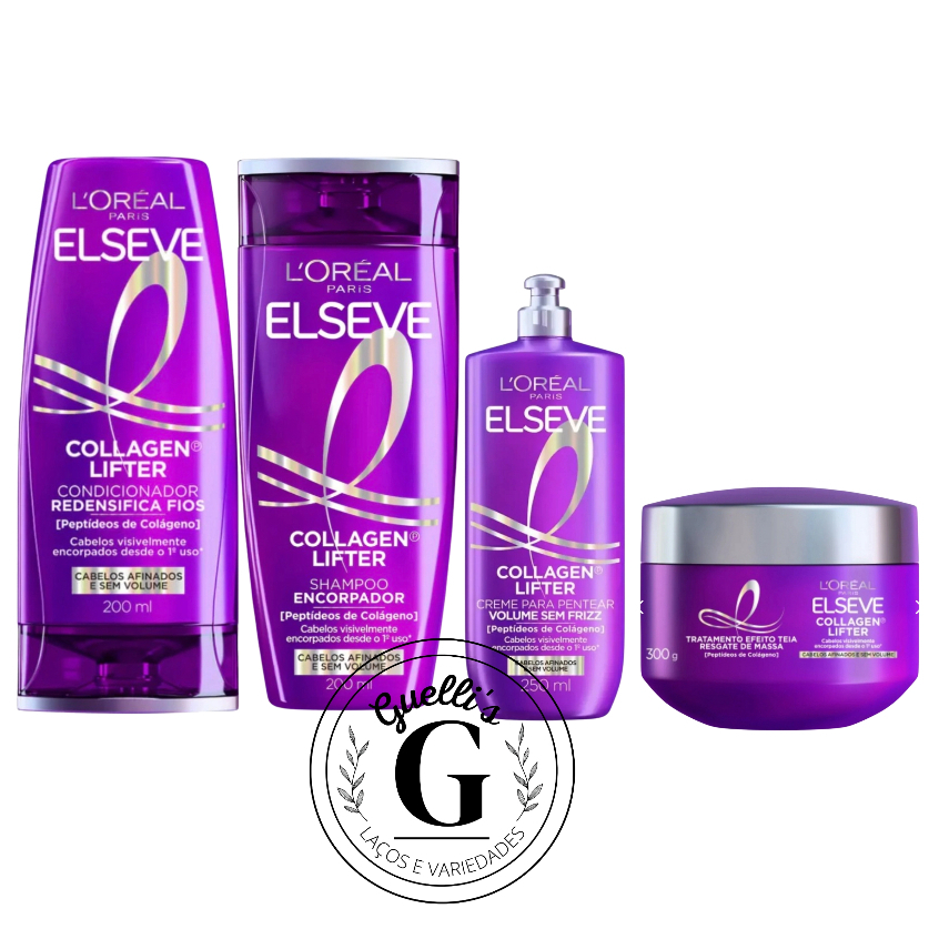 Kit Elseve Collagen Lifter (Peptideos de Colageno) - Sh + Cond 200ml + Cr Pentear + Cr Tra...