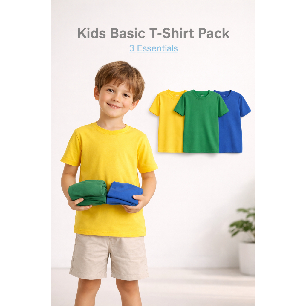 Kit 3 Camiseta Infantil Volta as Aulas Lisa sem estampa para crianças Unissex Blusa 100% Algodão