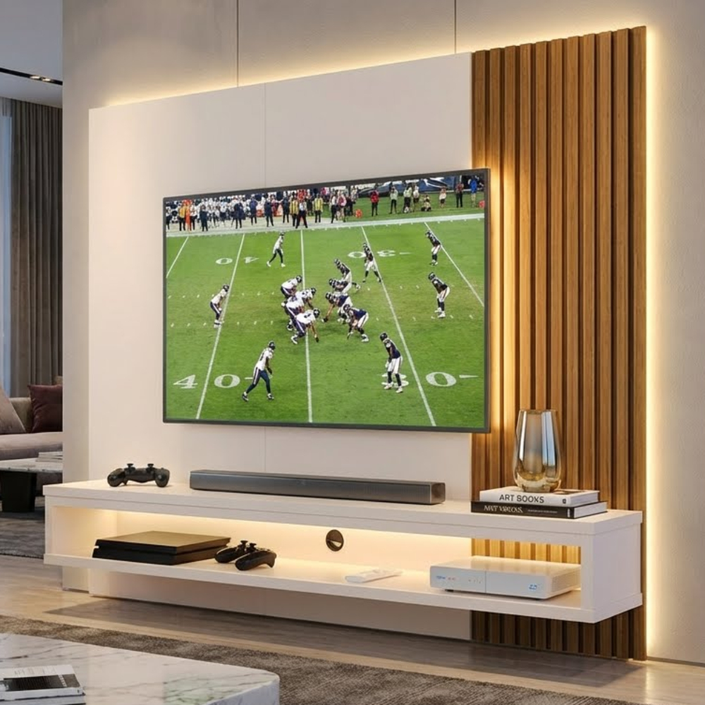 Painel Cissa Tv Até 50" Nicho Decorativo Prateleira Inferior Suspenso Parede Quarto Sala Estar - RPM em Oferta na Shopee