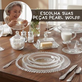 Monte Sua Cristaleira Jogo Em Cristal P/Servir Café Manhã Chá Tarde Jantar Mesa Posta Pearl Borda Bolinhas Wolff