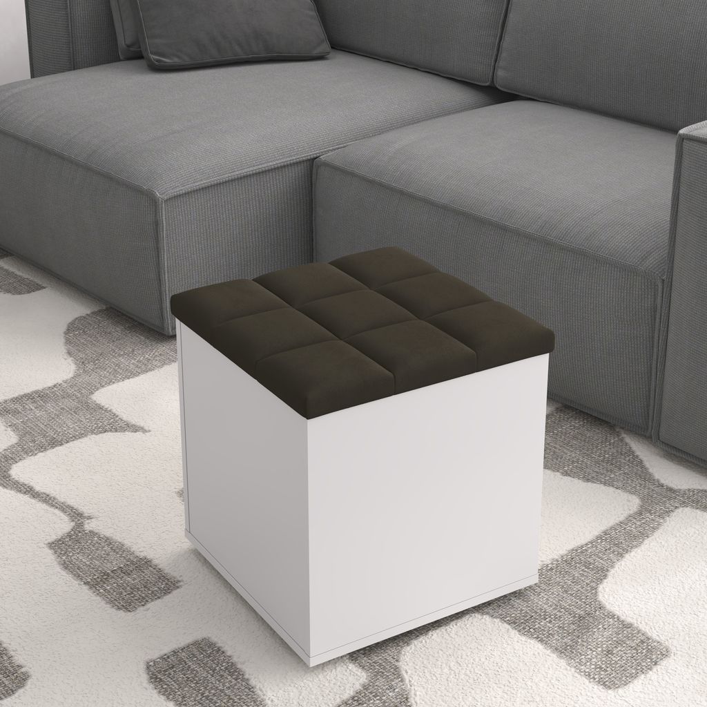 Puff Baú Suede Decorativo Organizador Sala Quarto Escritório - MARROM