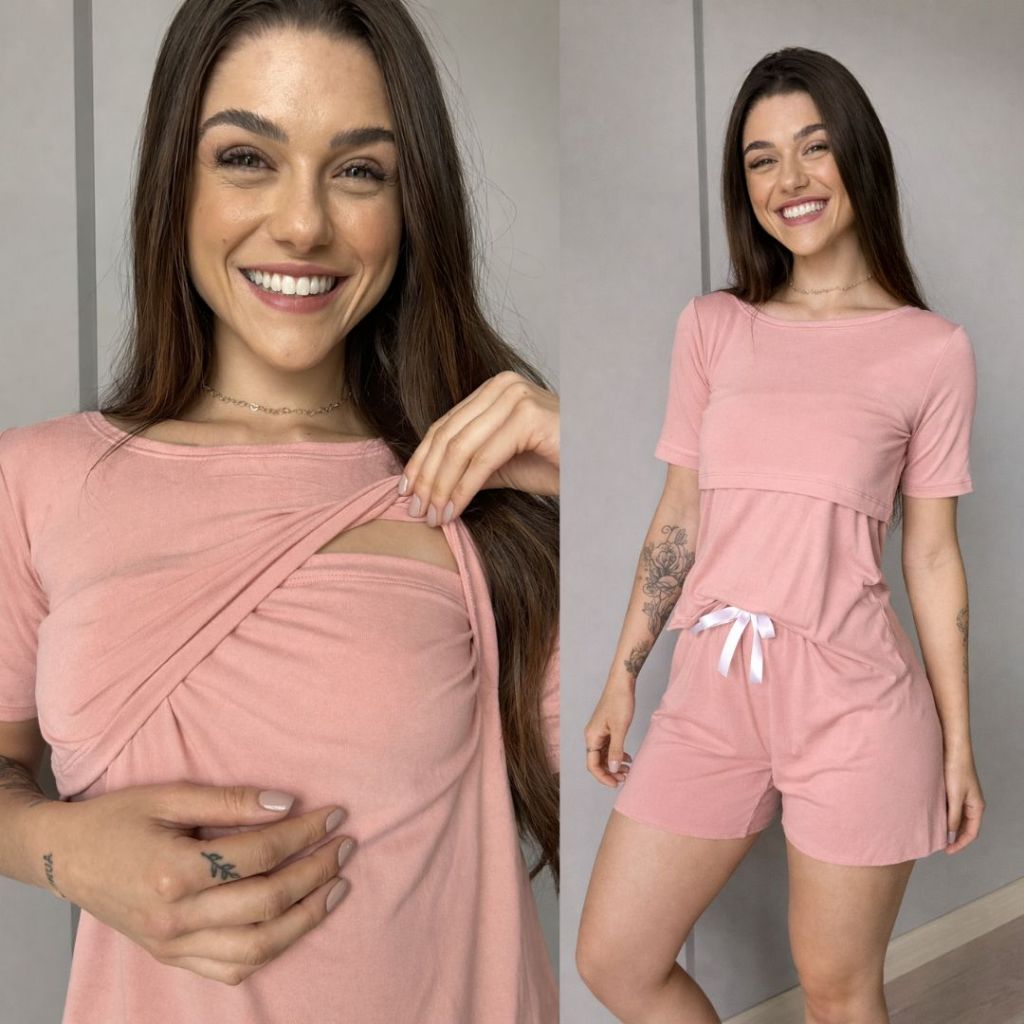 Pijama Amamentação Pós-Parto Feminino Abertura para Amamentar Tecido Macio Conforto Diário em Oferta na Shopee