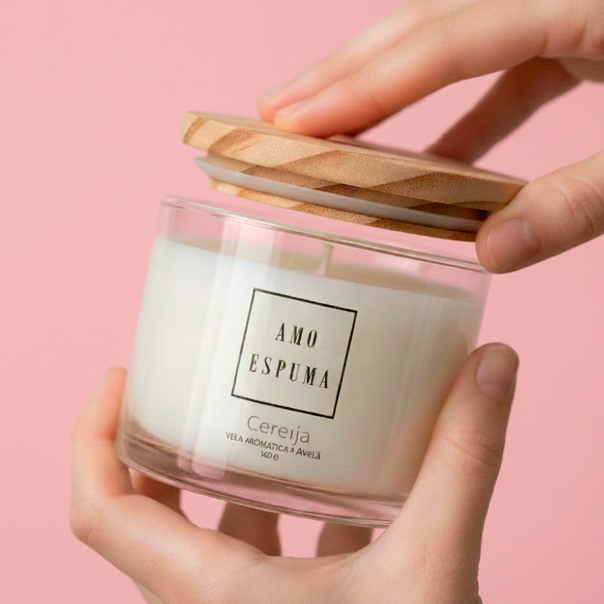 Imagem Vela Aromática Perfumada PREMIUM Cera Vegetal Especiarias Tampa de Madeira Classic