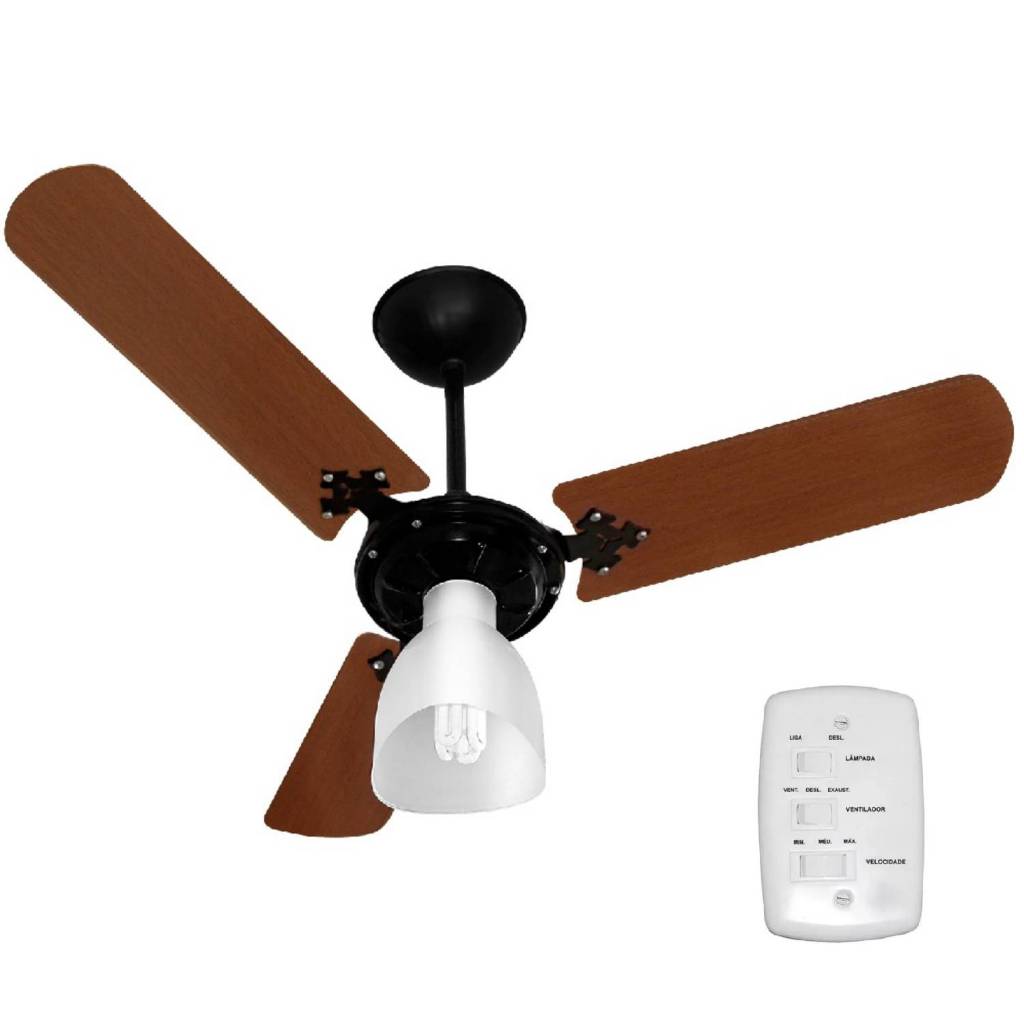 VentiLow Ventilador De Teto Luna Preto com Mogno 127V Potente e Silencioso 130W