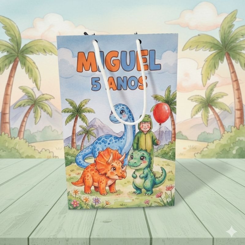 Sacolinha Personalizada Dinossauro Baby Lembrancinha Festa Infantil - 10 unid