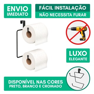 Suporte Porta Papel Higienico Duplo Caixa Acoplada Aramado Aço Preto Cromado Branco Resis…