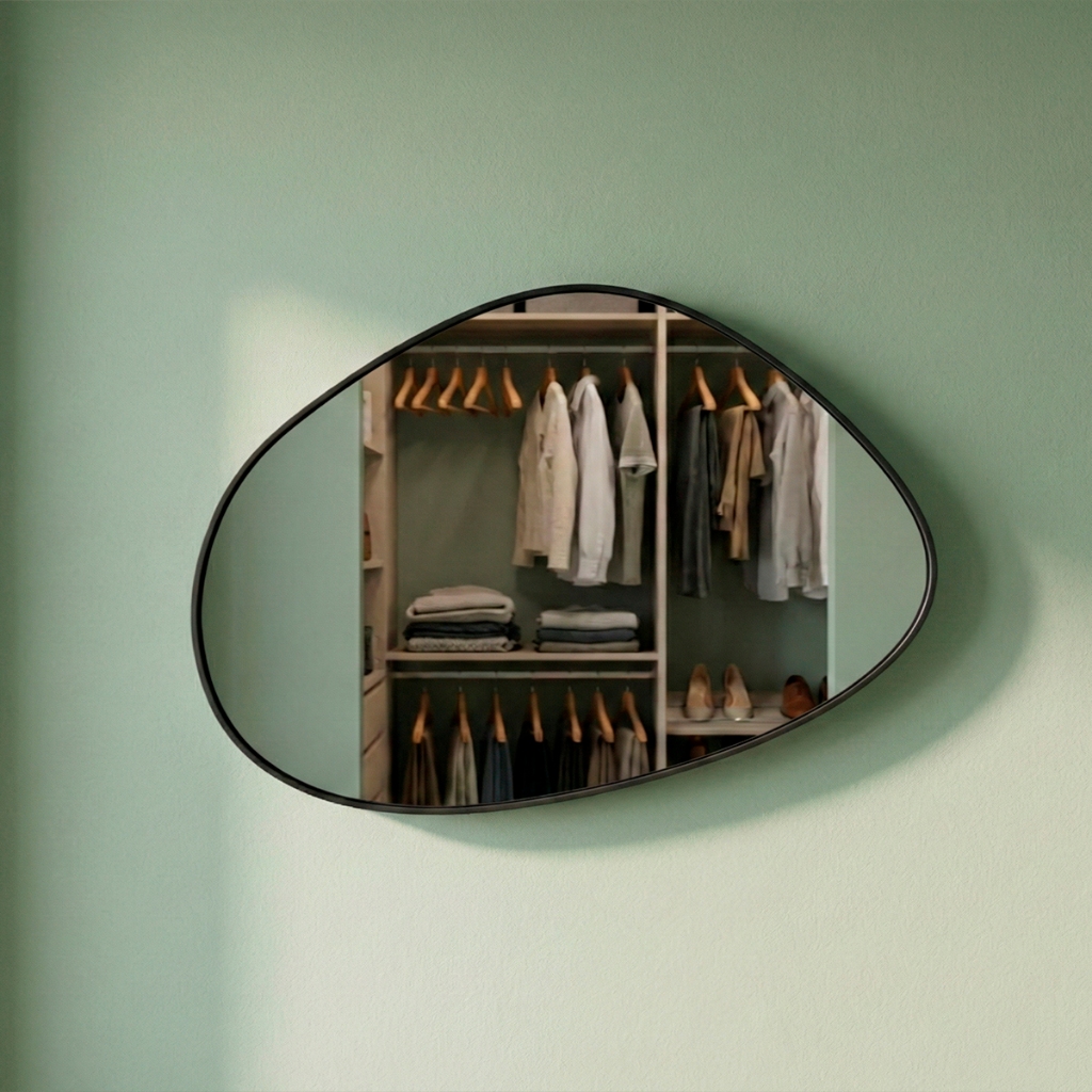 Espelho Decorativo Orgânico Grande de Parede Moldura em Couro Ecológico Tamanho 60x80cm em Oferta na Shopee