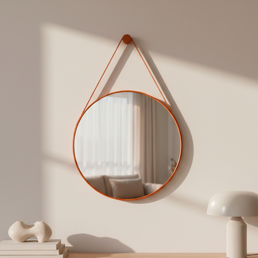 Espelho Redondo Decorativo Suspenso Com Alça 60cm + Suporte - Casa Domo em Oferta na Shopee