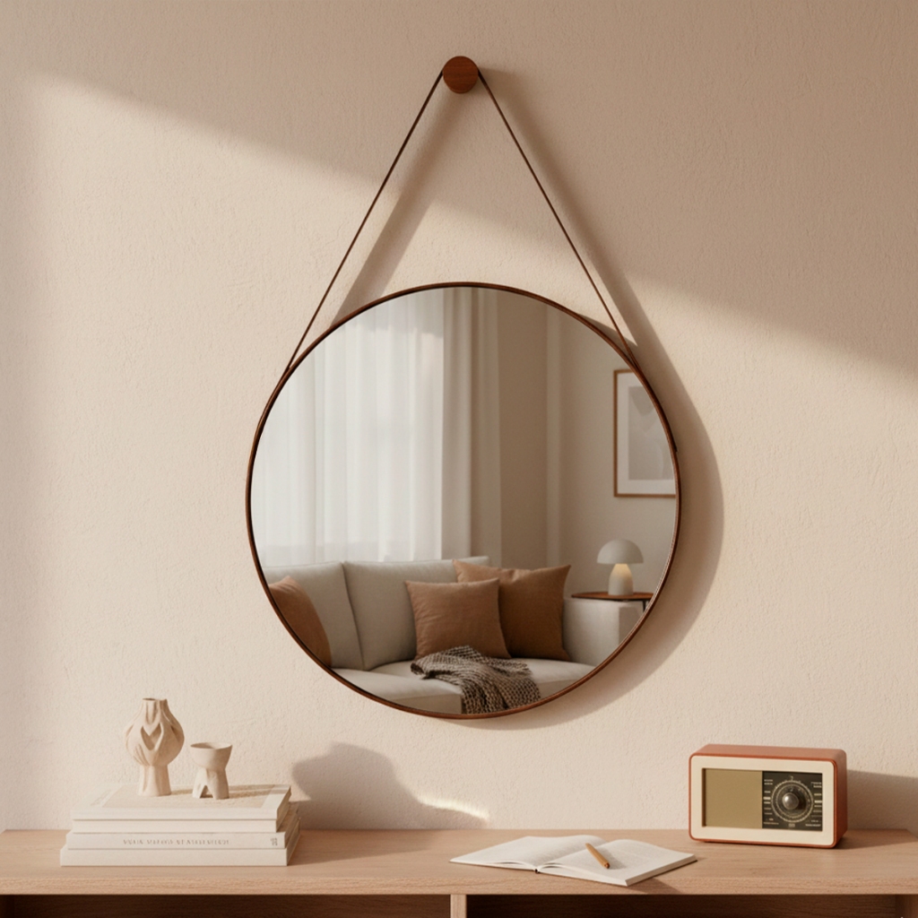 Espelho Adnet Redondo Suspenso Decoração Sala Antigo 60cm C/ Suporte para Fixação Grátis - Casa Domo em Oferta na Shopee