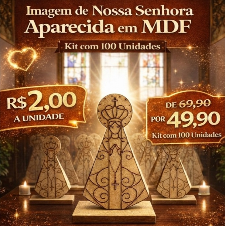 KIT 30 Unidades Imagem Nossa Senhora Aparecida em MDF Decorativo 8,5cm – Presente Religioso