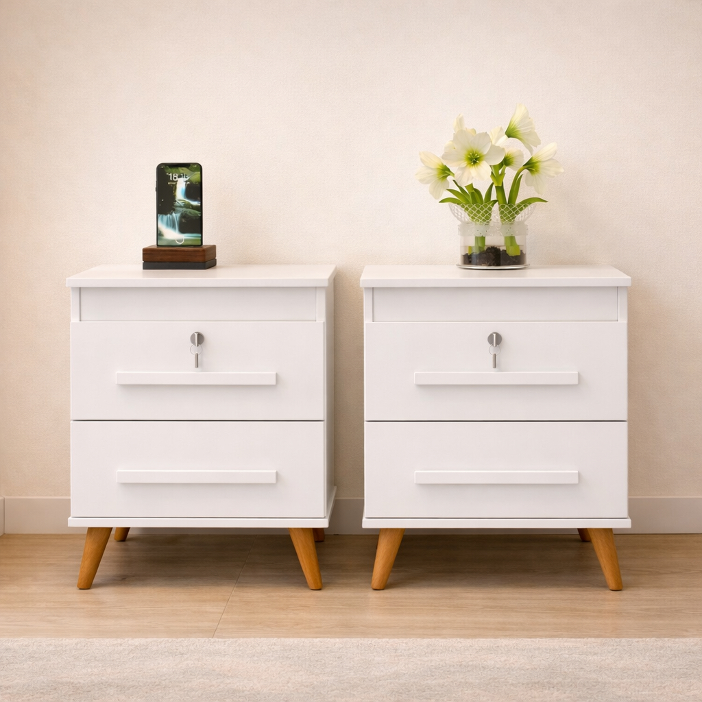 Kit 2 Mesas De Cabeceira Retro 2 Gavetas em Oferta na Shopee