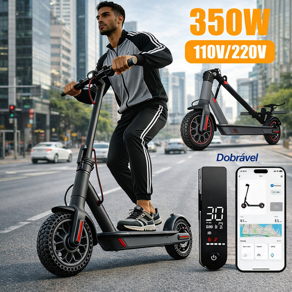 Patinete Elétrico Dobrável Para Adultos 350W  Capacidade de Carga de 150KG 30 km/h Alto Desempenho