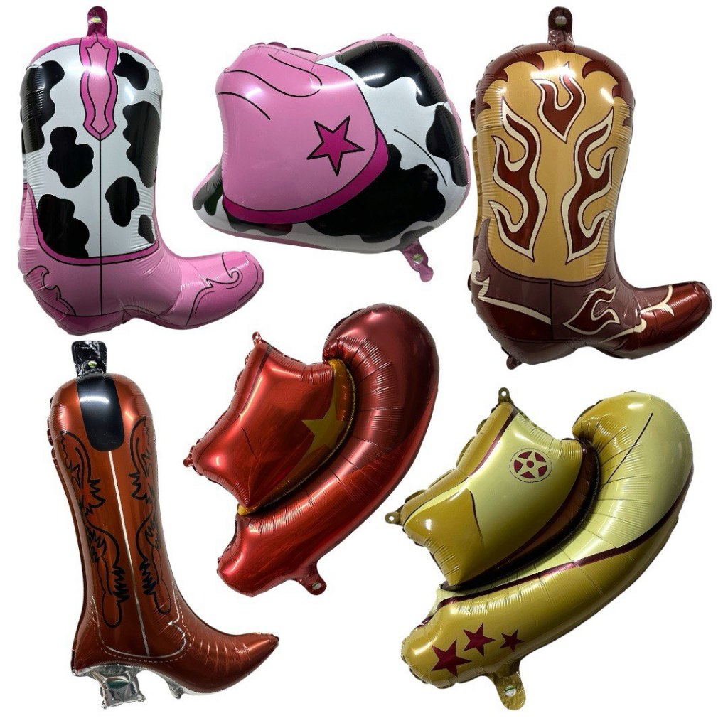 10 Balão Metalizado Cowboy Chapéu + Bota Vaquejada Rodeio Festa Enfeite Decoração
