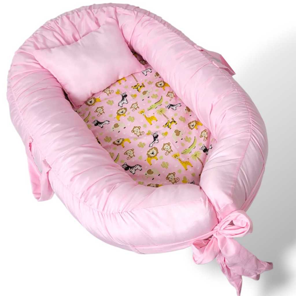 Ninho Redutor Berço Avulso Misto Liso Com Detalhes Estampados Com Travesseirinho de Apoio