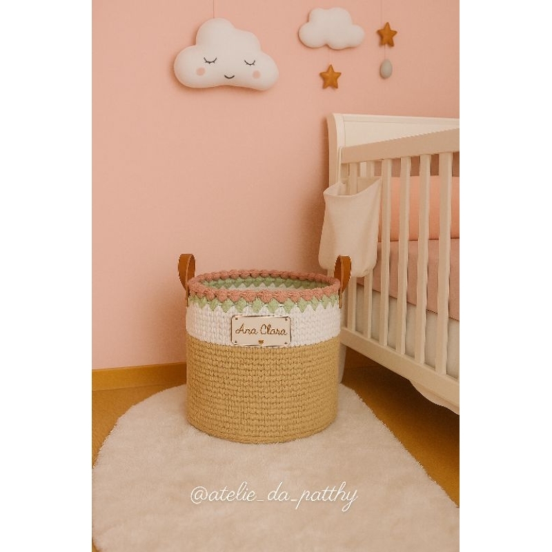Cesto organizador Tulipas em Fio de malha infantil cesto organizador para brinquedos cesto para roupas sujas
