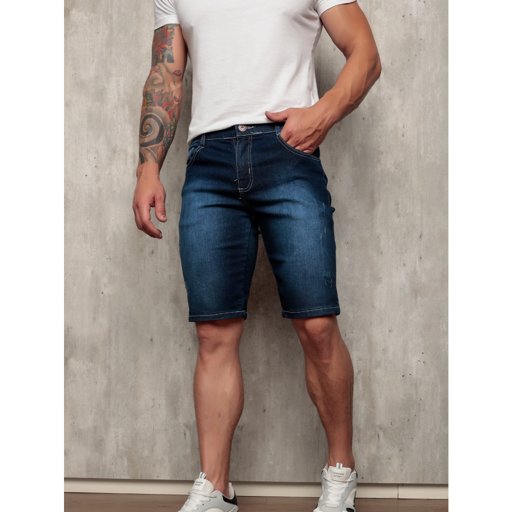 Bermuda JEANS Masculina Lisa Short  Jeans Masculino com elastano