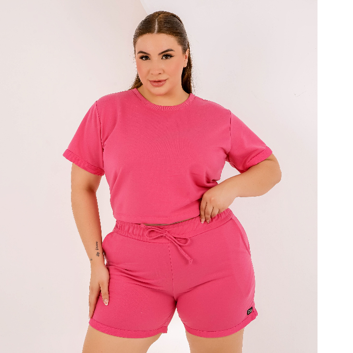 Conjunto Cropped Feminino E Shorts Curto Moletom Plus Size Dona Onda em Oferta na Shopee