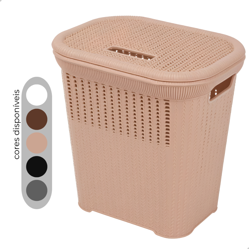 Cesto Rattan 50L com Tampa – Organizador Multiuso para Roupa, Banheiro, Lavanderia ou Escritório