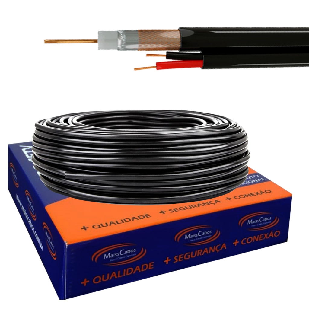 Cabo Cftv Externo 100 Metros Proteção UV Coaxial 4mm Malha 80% Para Cameras