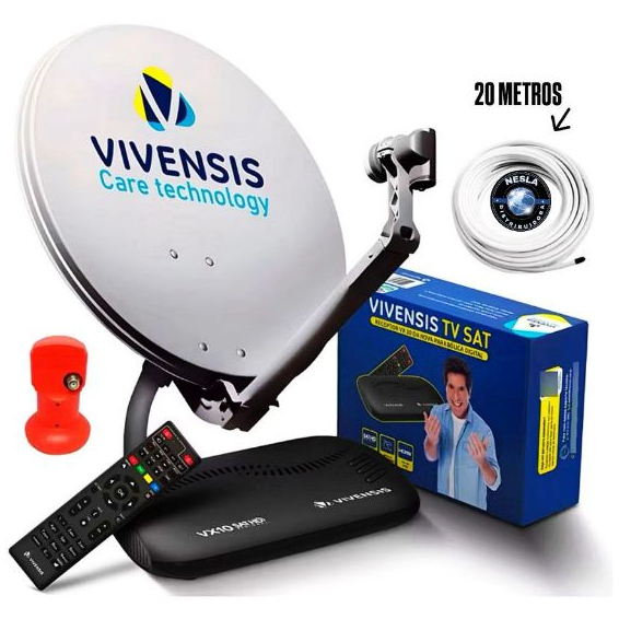 KIT ANTENA PARABÓLICA DIGITAL VIVENSIS 60CM - CABO 20 METROS , LNBF E RECEPTOR VX10 em Oferta na Shopee