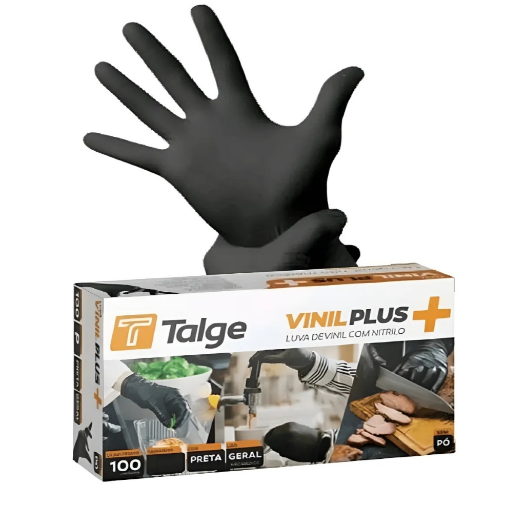 LUVAS VINIL FLEX COR PRETA C/100 UNIDADES - TALGE
