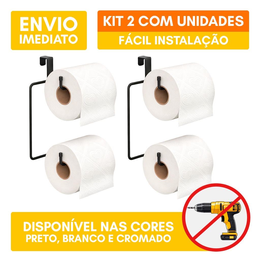 Kit 2 Suporte Duplo Porta Papel Higiênico Sem Furo Encaixe Caixa Acoplada Resistente Papeleira Luxo