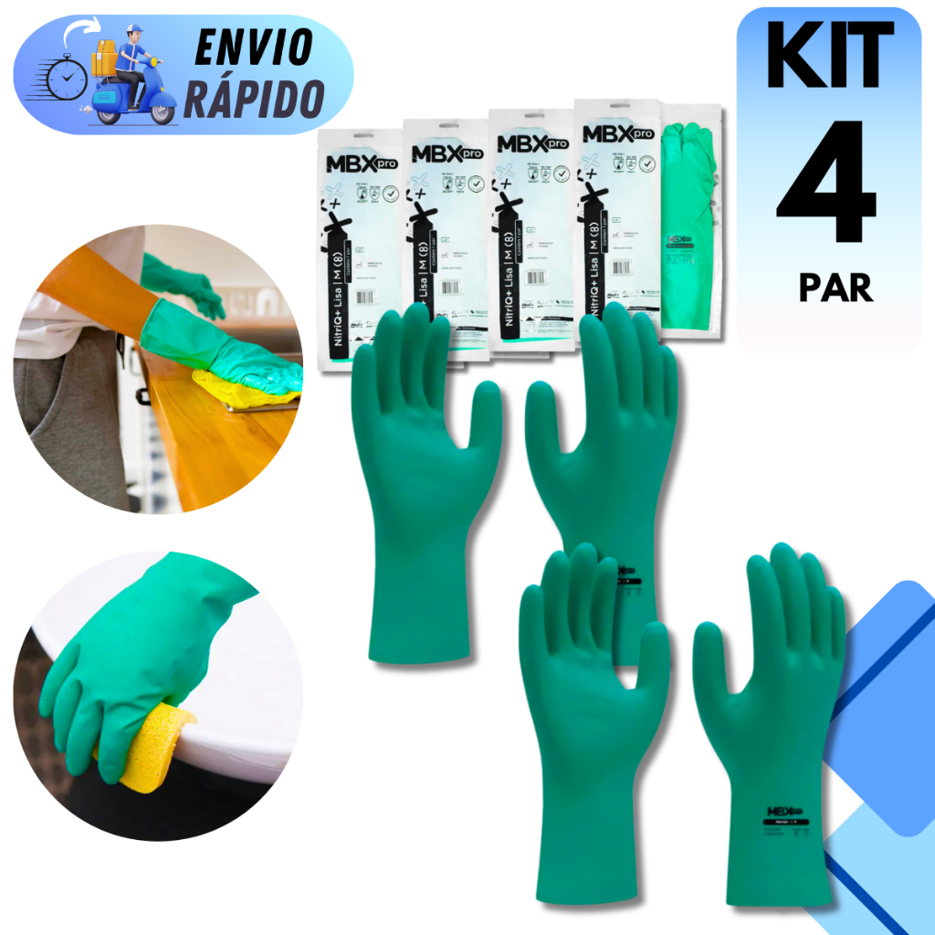 KIT 2 E 4 PAR DE LUVA NITRILICA FORRADA VERDE PARA COZINHA LIMPEZA PROFISSIONAL PROTEÇÃO QUÍMICA