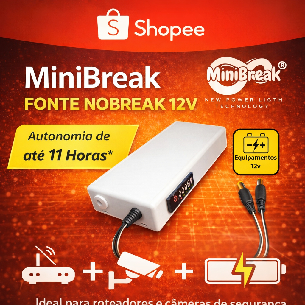 Mini Ups 12v 1a 12w-15.000 Mah- No-break Camera , Roteador E + Display ( BRANCO 